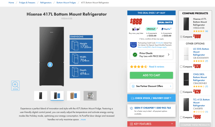 The Good Guys: Hisense 417L Bottom Mount Refrigerator (HRBM418B) – $878 with Price Beat